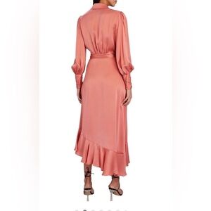 Elegant Gold Long Sleeve Silk-like Wrap Dress